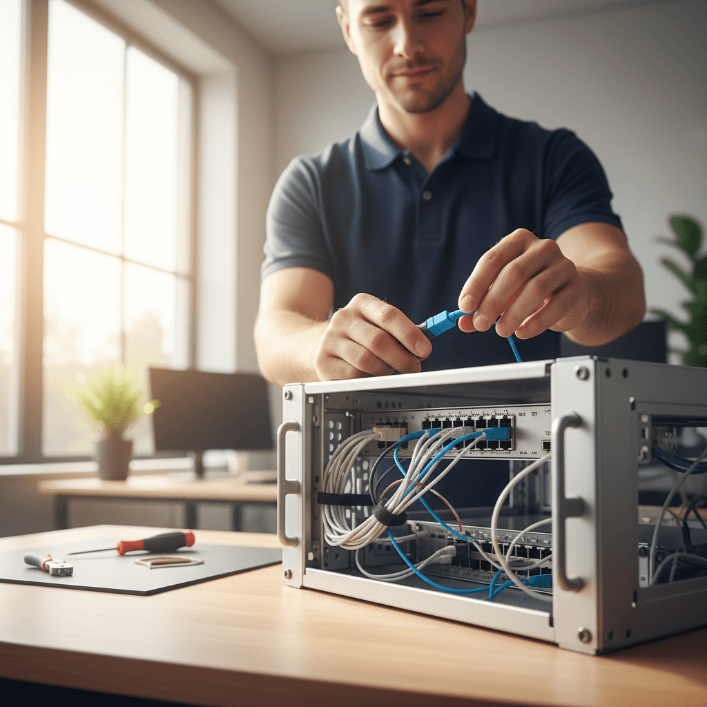 IT technician working on server equipment